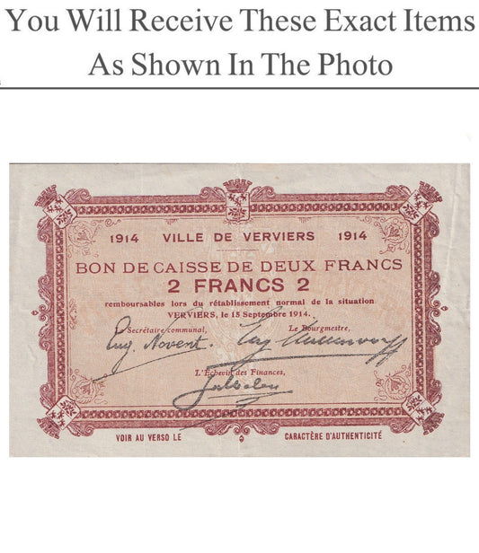 Belgium Notgeld VERVIERS 2 Francs 1914
