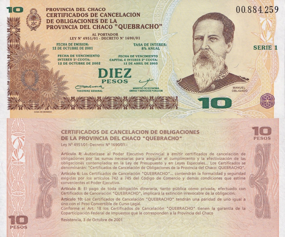 Argentina 10 Pesos 2002 P NL SERIE 1 UNC