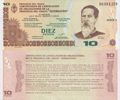 Argentina 10 Pesos 2002 P NL SERIE 1 UNC