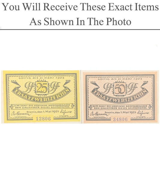 Germany Notgeld STETTIN 25 50 Pfenning 1921 Set 2 pcs