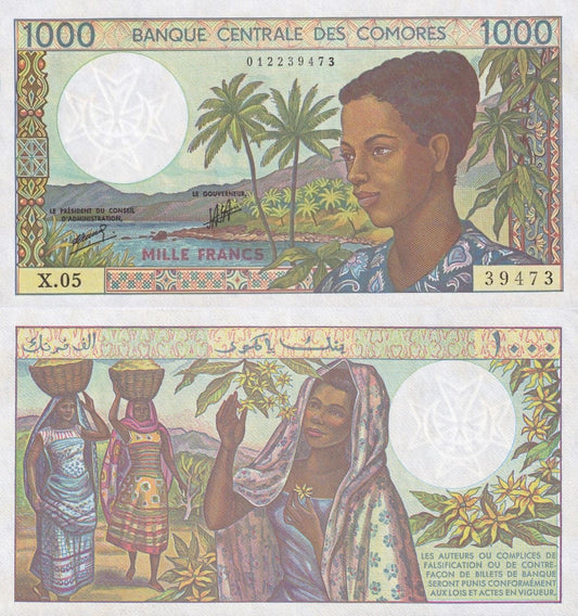 Comoros 1000 Francs ND 1984-2004 P 11 UNC FOXING