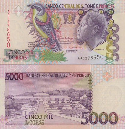 Sao Tome Principe 5000 Dobras 2004 P 65c UNC AA Prefix 1/10 Bundle LOT 10 pcs