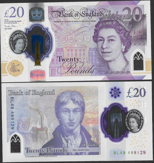 Great Britain 20 pounds 2018 P 396 QEII Painter Joseph Turner Polymer UNC