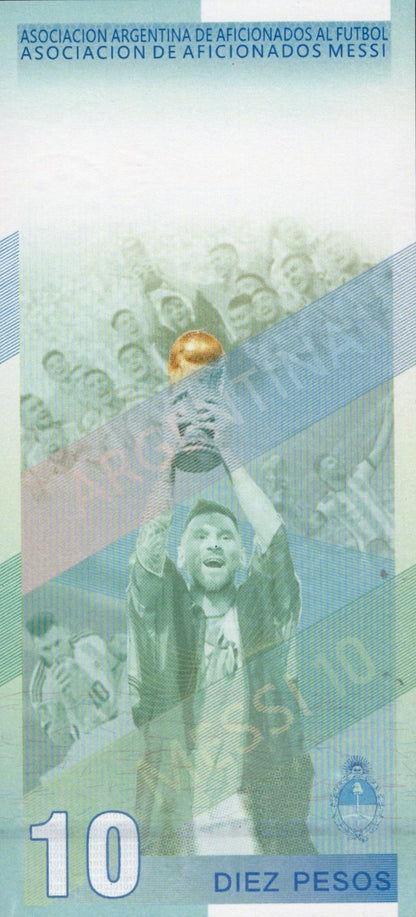 Argentina TEST NOTE 10 Pesos Messi Football Star Commemorative Banknote UNC