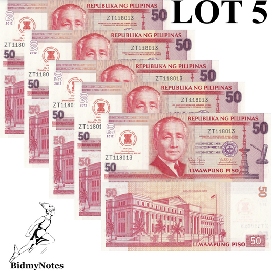 Philippines 50 Piso 2012 P 211A UNC Commemorative 1/20 Bundle LOT 5 pcs