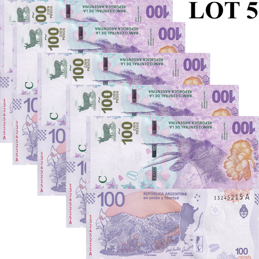 Argentina 100 Pesos ND 2018 P 363A UNC 1/20 Bundle Lot 5 pcs
