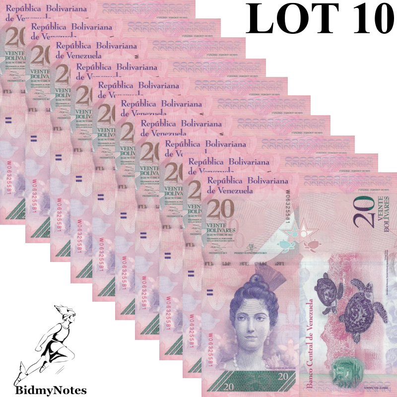 Venezuela 20 Bolivares 2013 P 91f UNC 1/10 Bundle LOT 10 pcs