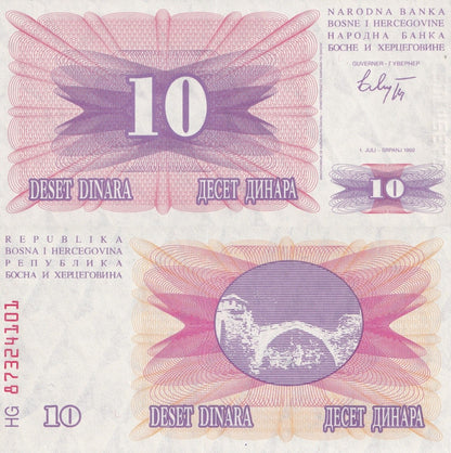 Bosnia & Herzegovina 10 Dinara 1992 P 10 UNC 1/5 Bundle Lot 5 pcs