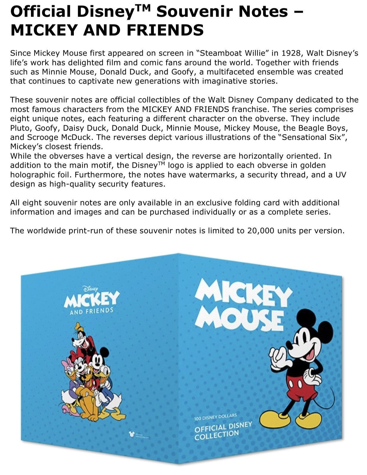Disney Official Mickey Mouse & Frinds  2025 UNC Lot 2 Set 8 - 16 Folders