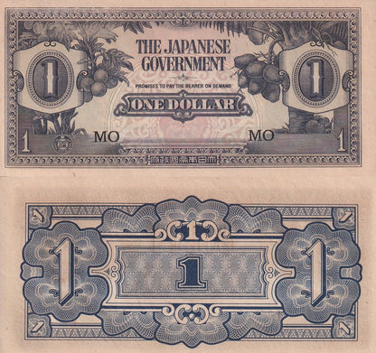 Malaya Japanese Occupation WWII 1 Dollar ND 1942 P M5c UNC FOXING Lot 10 pcs
