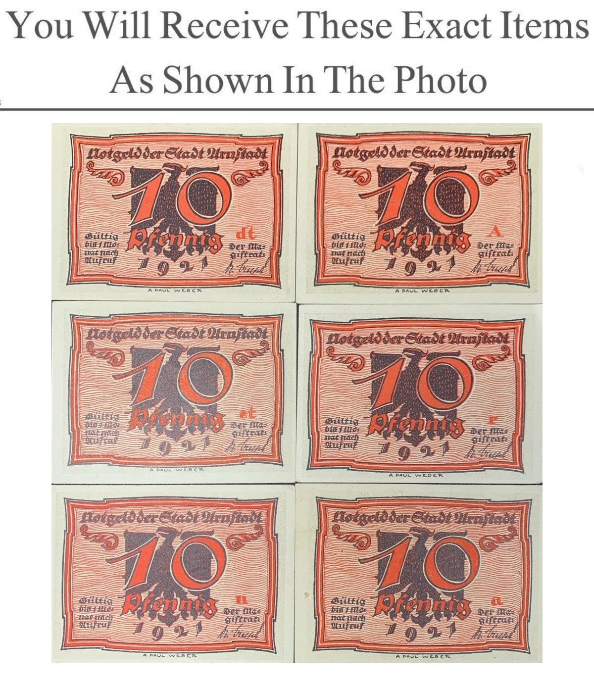 Germany Notgeld URNSTADT 10 Pfennig 1921 Full Set 6 pcs