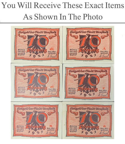 Germany Notgeld URNSTADT 10 Pfennig 1921 Full Set 6 pcs