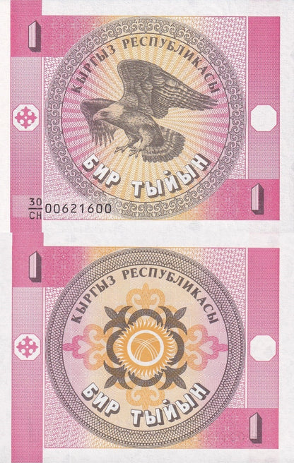 Kyrgyzstan 1 Tyiyn ND 1993 P 1a UNC 1 Bundle Lot 100 pcs