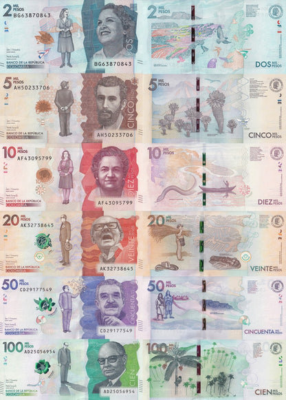 Colombia 2 5 10 20 50 100 Pesos 2020-2021 P 458 459 460 461-463 UNC Set 6 pcs
