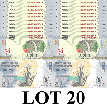 Madagascar 200 Ariary ND (2017) P 98 UNC 1/5 Bundle Lot 20 pcs