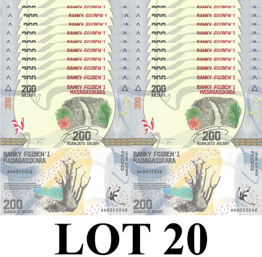 Madagascar 200 Ariary ND (2017) P 98 UNC 1/5 Bundle Lot 20 pcs