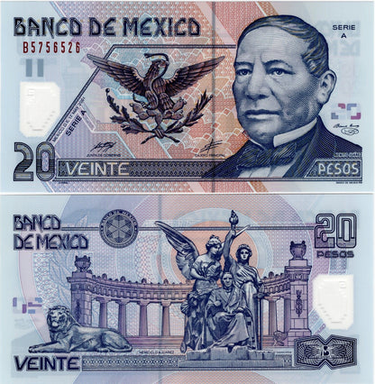Mexico 20 Pesos 2001 P 116a Polymer Random Serie UNC