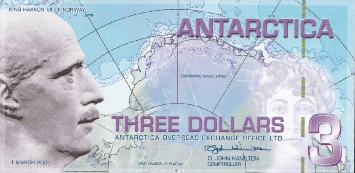 Antarctica 3 Dollars 2007 Polymer TEST NOTE UNC