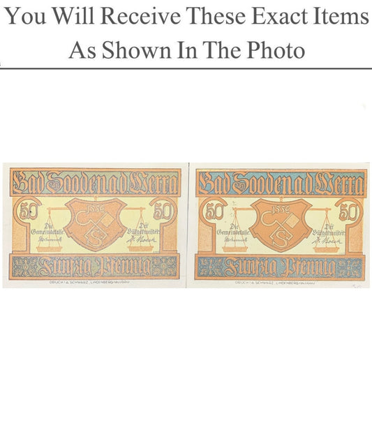 Germany Notgeld BAD SOODEN WERRA 50 Pfenning 1921 Set 2 pcs