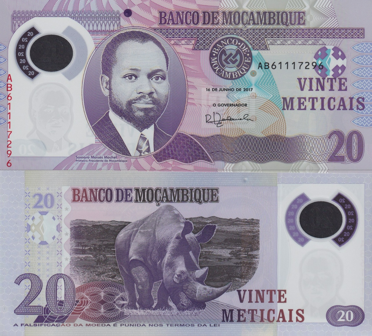 Mozambique 20 Meticais 2017 P 149b Polymer UNC