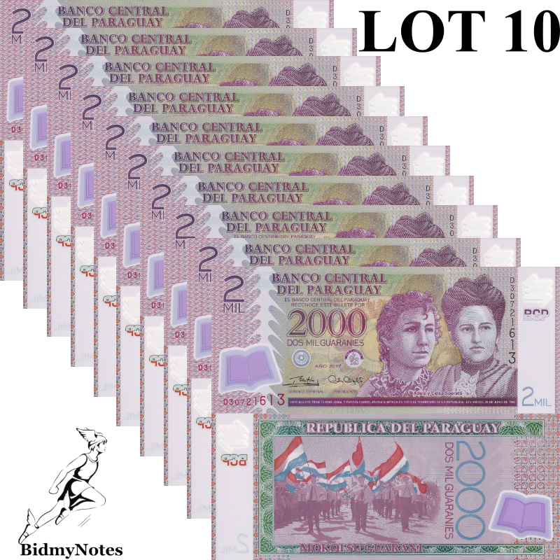 Paraguay 2000 Guaranies 2017 P 228 Polymer UNC 1/10 Bundle LOT 10 pcs