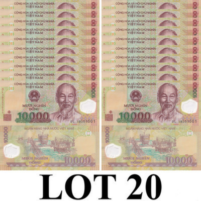 Viet Nam Vietnam 10000 Dong 2019 P 119 Polymer UNC 1/5 Bundle Lot 20 pcs