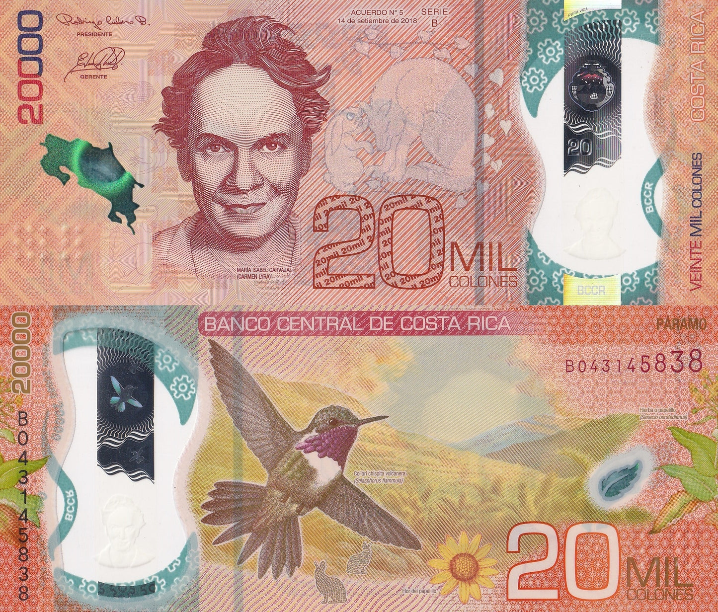 Costa Rica 20000 Colones 2018 P New Issued Polymer UNC