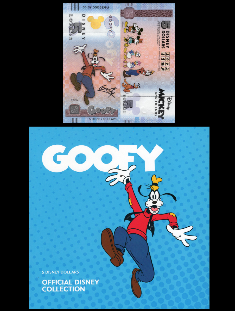 Disney Official Mickey Mouse & Frinds 5 Dollars 2025 Goofy UNC With Folder