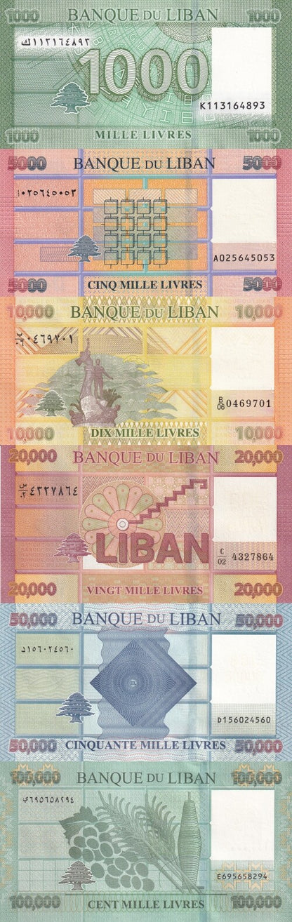 Lebanon 1000-100000 Livres 2016-2022 P 90c(1) 91 92 93 94 95 UNC Set 6 pcs