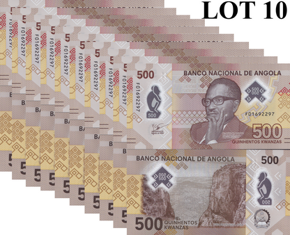 Angola 500 Kwanzas 2025 P 161 Polymer UNC 1/10 Bundle Lot 10 pcs