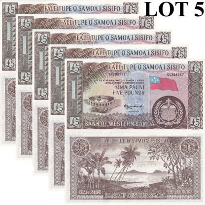 Western Samoa 5 Pounds 1963 / 2020 P 15CS UNC 1/20 Bundle LOT 5 pcs