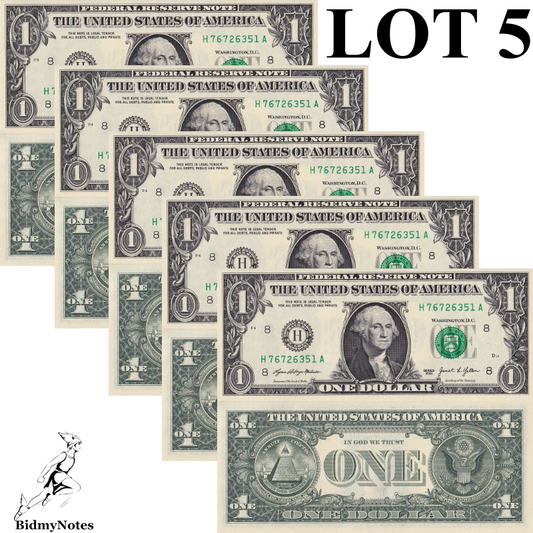 United States 1 Dollar 2021 P 549 UNC ''H'' St. Louis MO 1/20 Bundle LOT 5 pcs