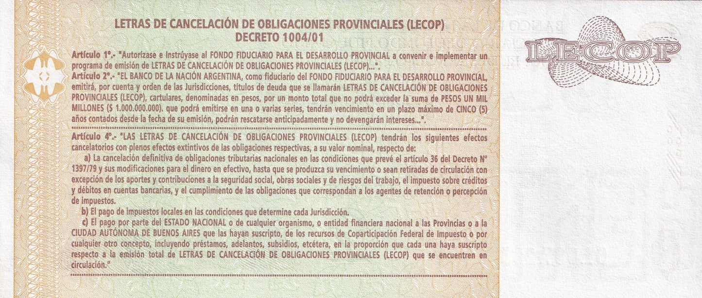 Argentina 2 Pesos 2006 P NL SERIE A UNC