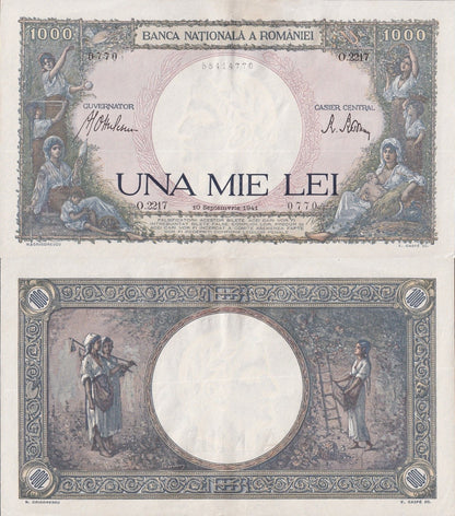 Romania 1000 Lei 1941 P 52 UNC FOXING