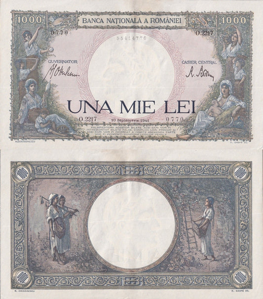Romania 1000 Lei 1941 P 52 UNC FOXING