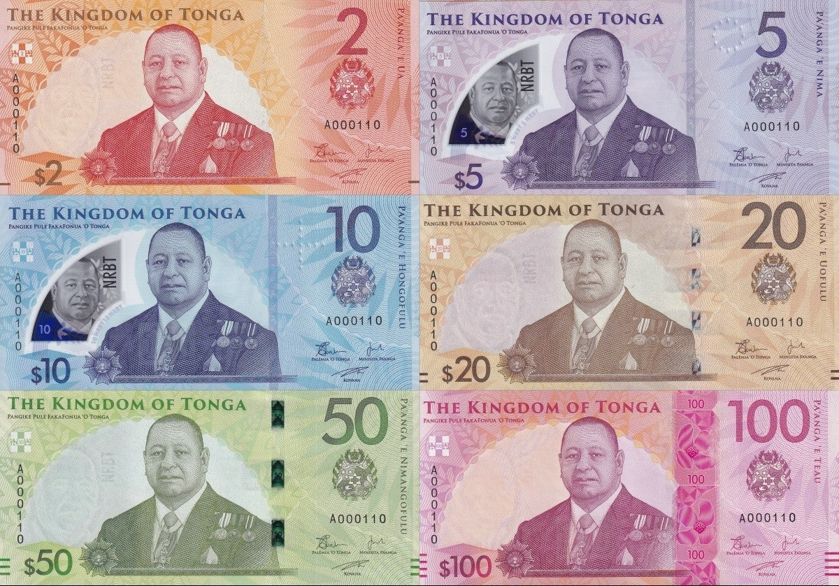 Tonga 2-100 Pa'anga 2023 P 50-55 Paper Polymer UNC Set 6 Match Binary 000110 W/F