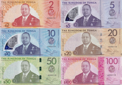 Tonga 2-100 Pa'anga 2023 P 50-55 Paper Polymer UNC Set 6 Match Binary 000110 W/F