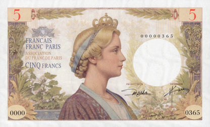 French TEST NOTE 5 Francs Oil Painting Style beauty Commemorative Banknote UNC