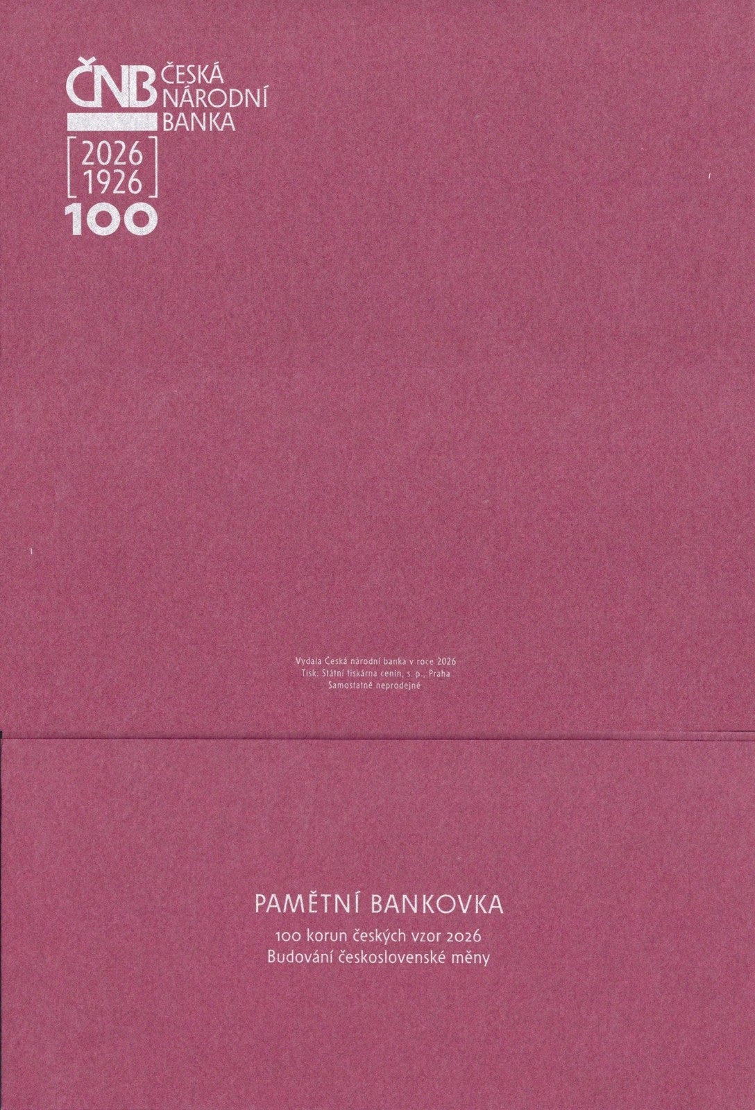 Czech Republic 100 Korun 2026 P New UNC 100th Annv With Folder