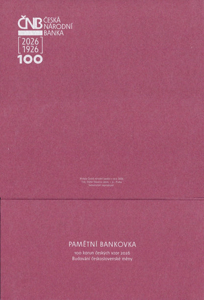 Czech Republic 100 Korun 2026 P New UNC 100th Annv With Folder