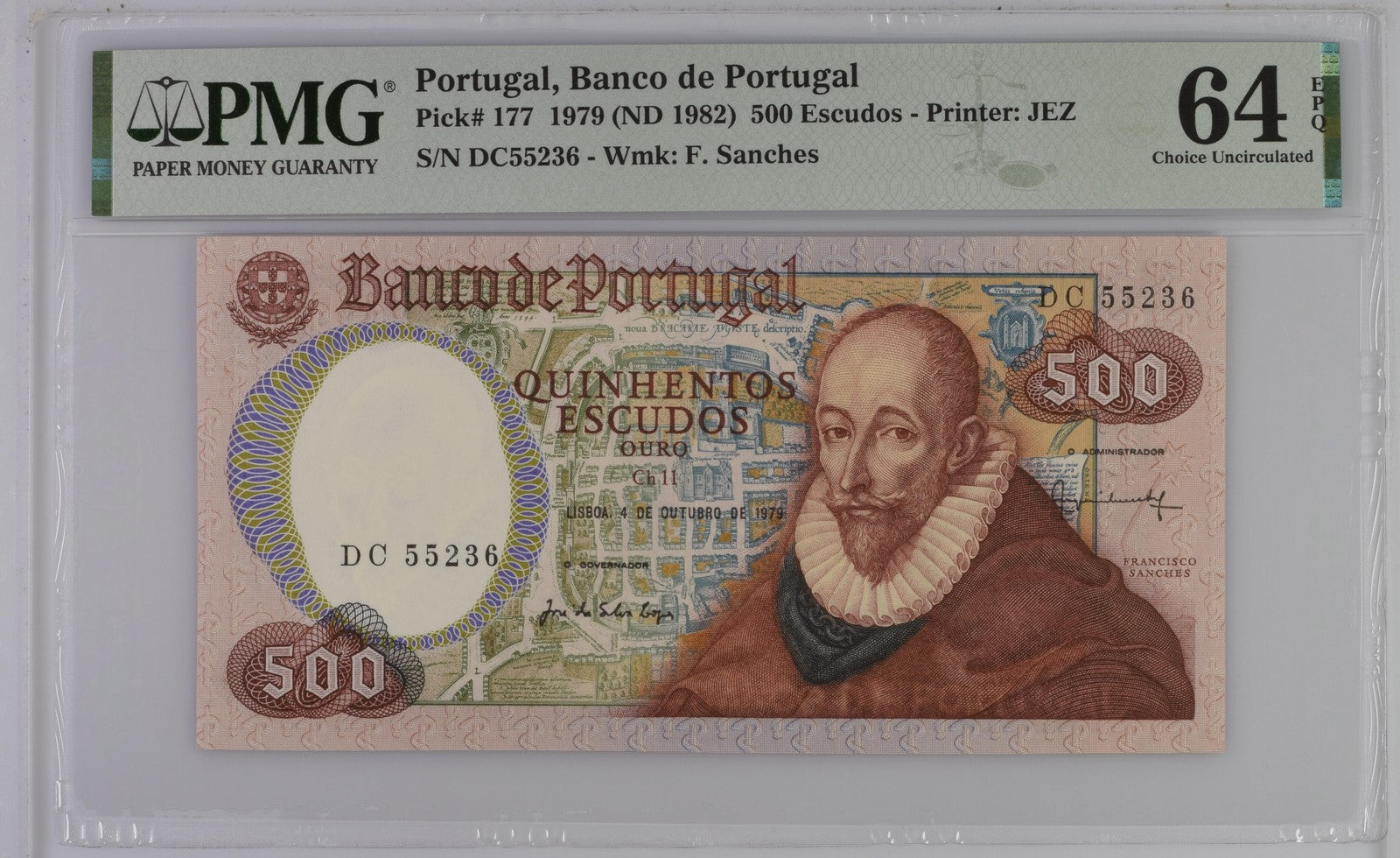 Portugal Banco de Portugal 500 Escudos 1979 (ND 1982) P 177 UNC PMG 64 EPQ