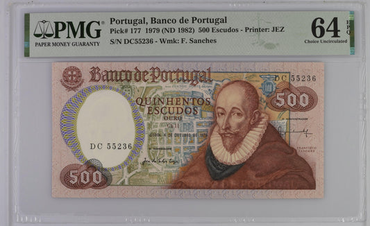 Portugal Banco de Portugal 500 Escudos 1979 (ND 1982) P 177 UNC PMG 64 EPQ