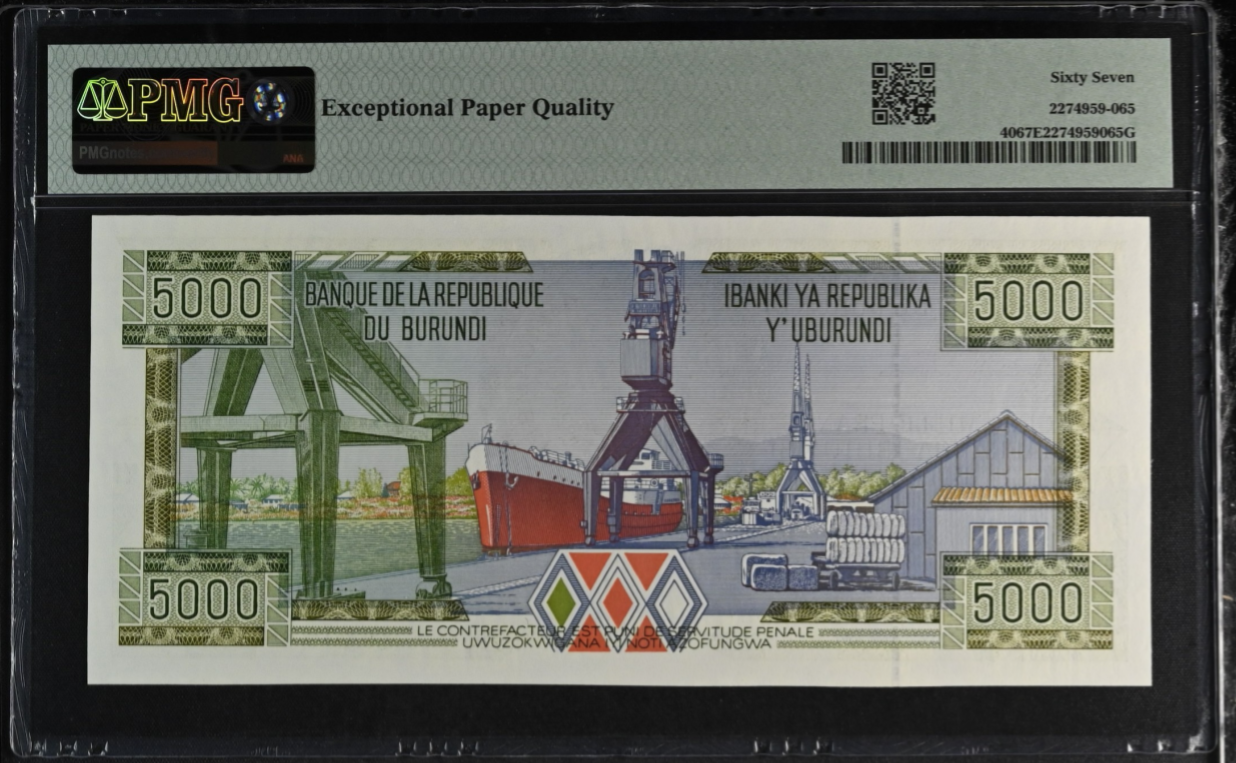 Burundi Banque de la Republique 5000 Francs 1997 P 40 UNC PMG 67 EPQ 2nd TOP POP