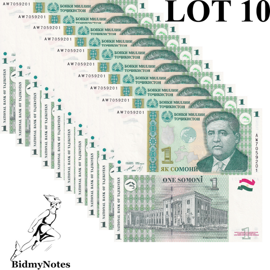 Tajikistan 1 Somoni 1999 P 14A UNC 1/10 Bundle LOT 10 pcs