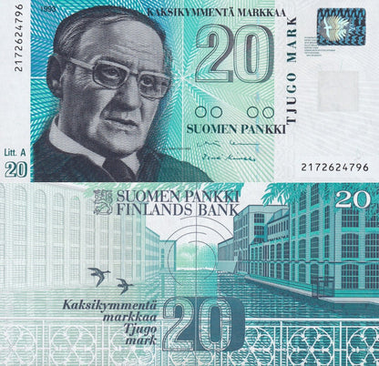 Finland 20 Markkaa 1993 P 123 With Litt.A UNC
