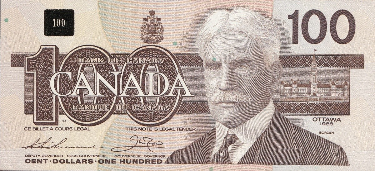 Canada 100 Dollars 1988 P 99 AUNC MINOR FOXING