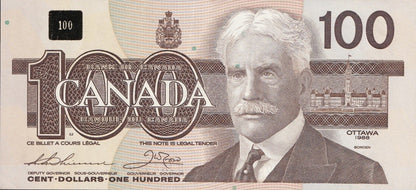 Canada 100 Dollars 1988 P 99 AUNC MINOR FOXING
