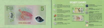 Fiji 5 Dollars 2026 P New Polymer Design UNC AA Prefix With Folder