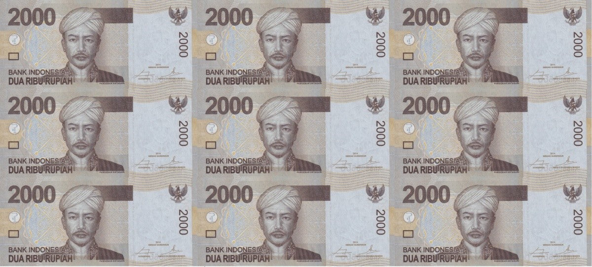 Indonesia 2000 Rupiah 2015 P 148g UNC Set 9 pcs SOLID 111111-999999