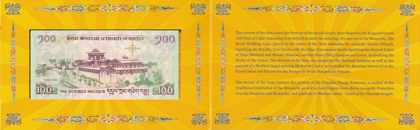 Bhutan 100 Ngultrum 2011 P 35 UNC Commemorative With Folder